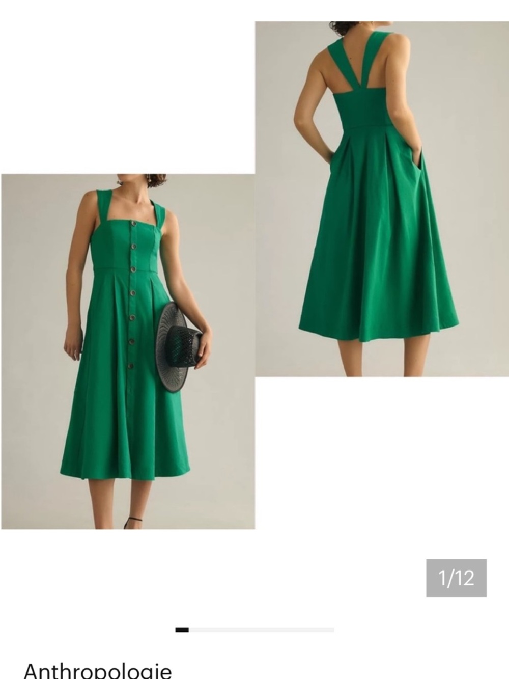 Anthropologie Emerald Green Button-Front Midi Dress